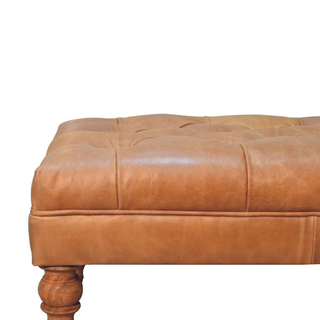 Buffalo Tan Leather Ottoman with Castor Legs Photo 5