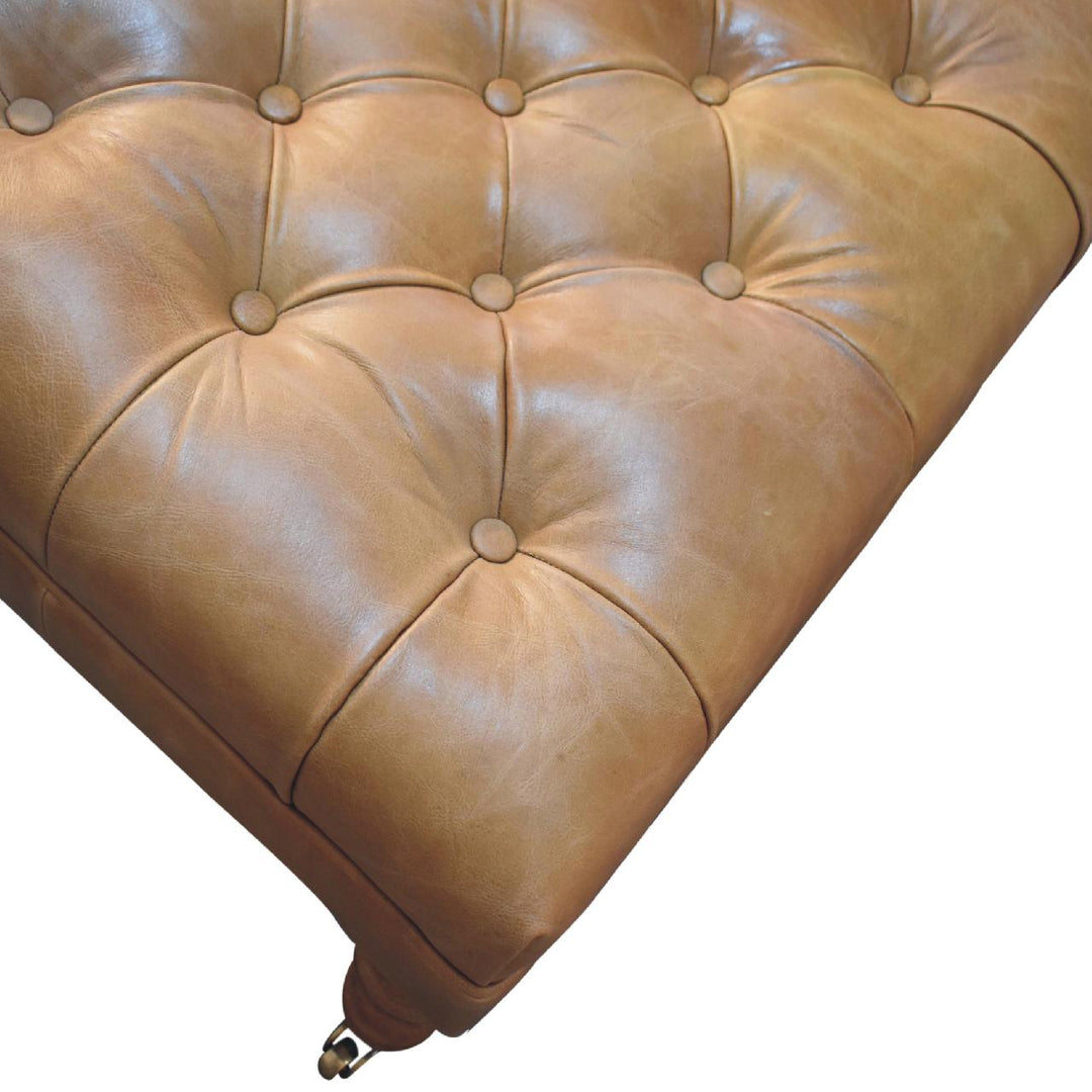 Buffalo Tan Leather Ottoman with Castor Legs Photo 6