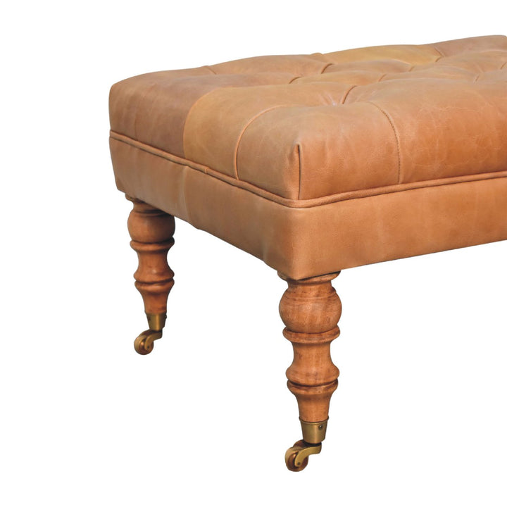 Buffalo Tan Leather Ottoman with Castor Legs Photo 7