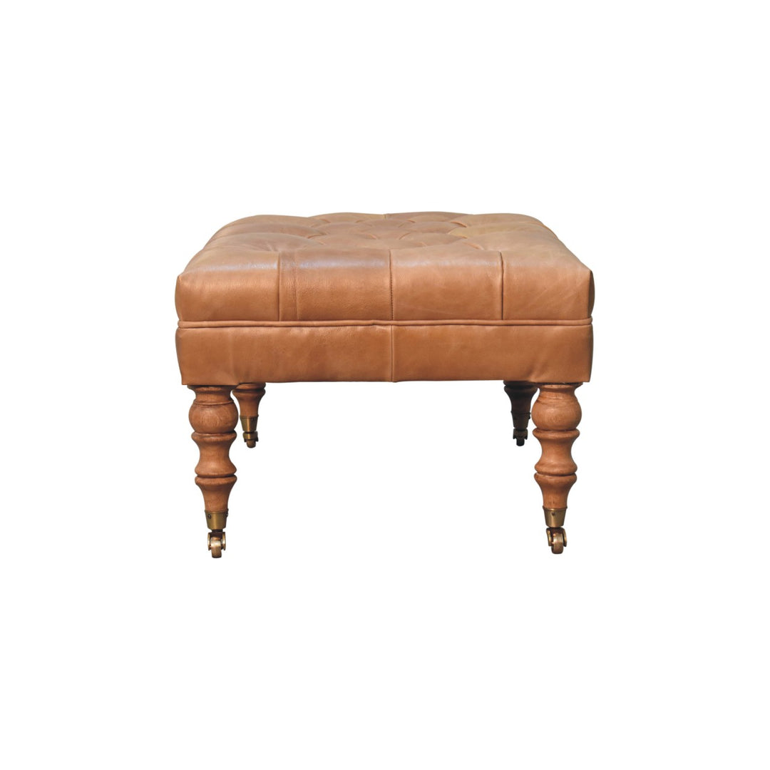 Buffalo Tan Leather Ottoman with Castor Legs Photo 9