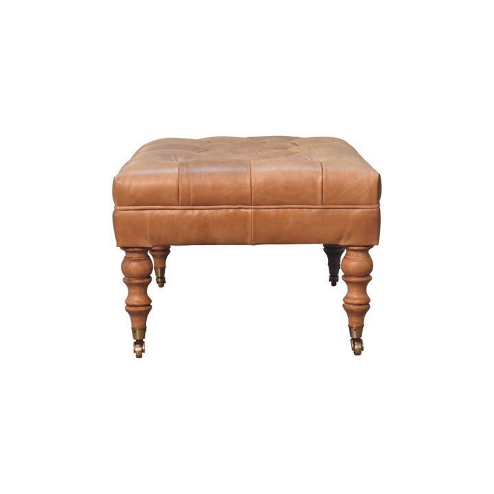 Buffalo Tan Leather Ottoman with Castor Legs Photo 9