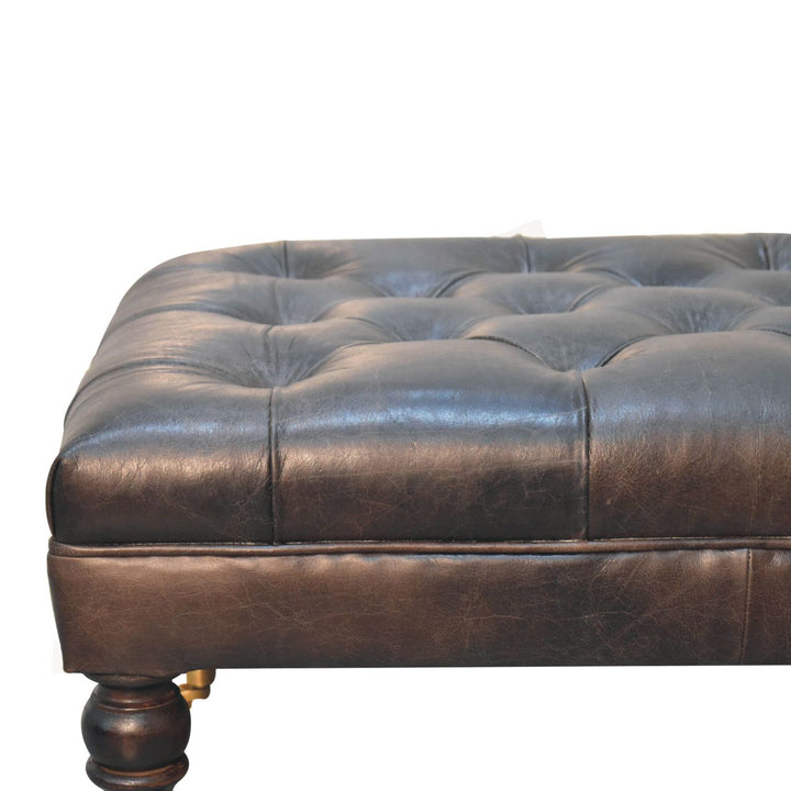 Buffalo Ash Black Leather Ottoman with Castor Legs Photo 5