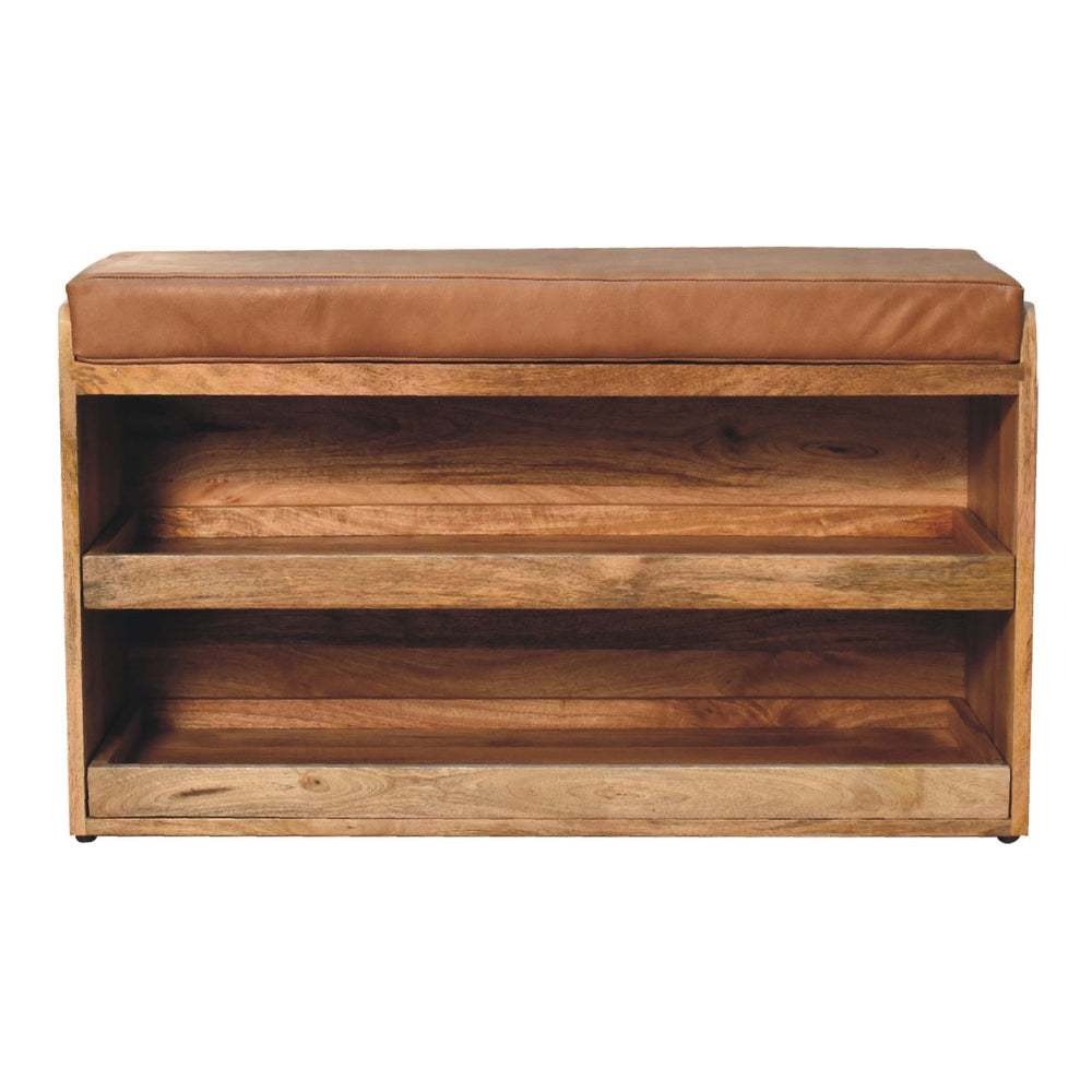 Buffalo Hide Pull out Oak-ish Shoe Storage Bench Photo 2