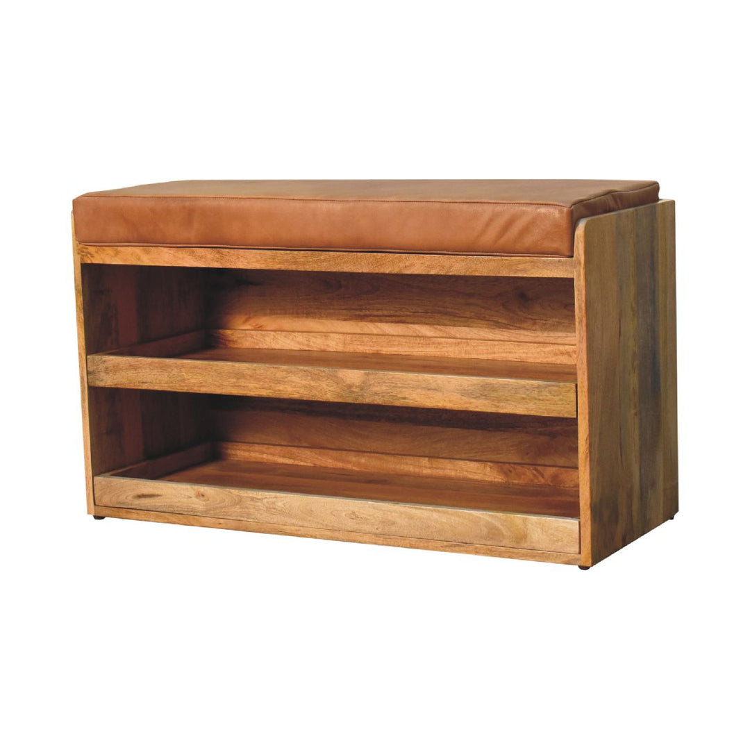 Buffalo Hide Pull out Oak-ish Shoe Storage Bench Photo 3