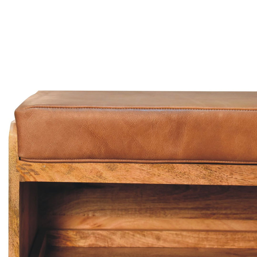 Buffalo Hide Pull out Oak-ish Shoe Storage Bench Photo 5