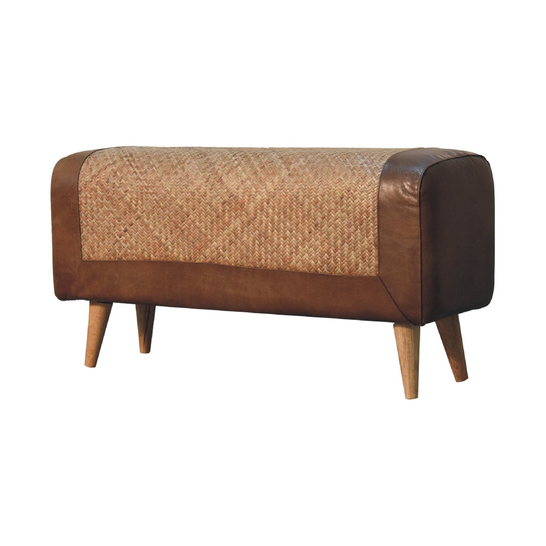 Large Seagrass Buffalo Hide Nordic Bench Photo 2