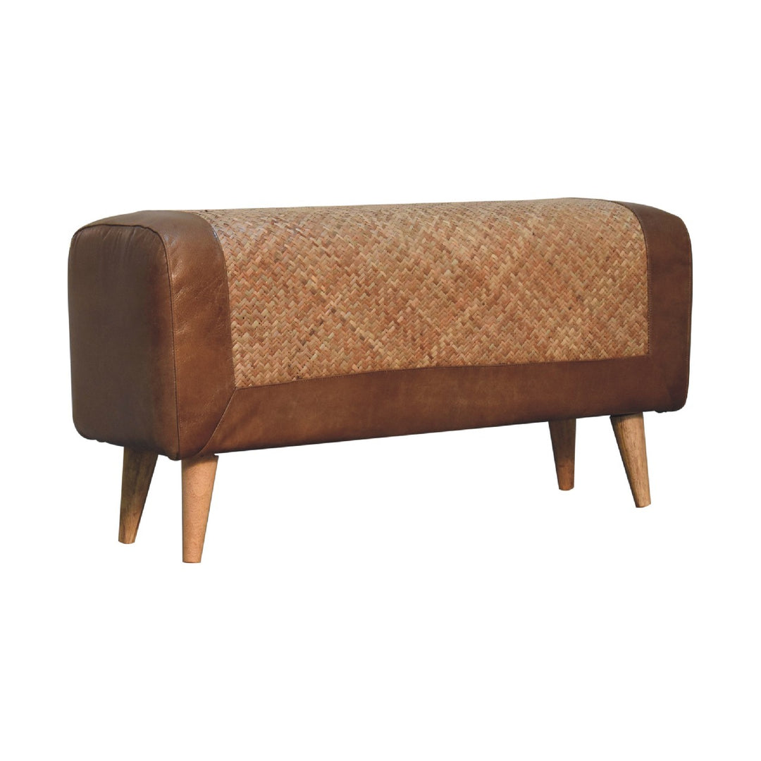 Large Seagrass Buffalo Hide Nordic Bench Photo 3