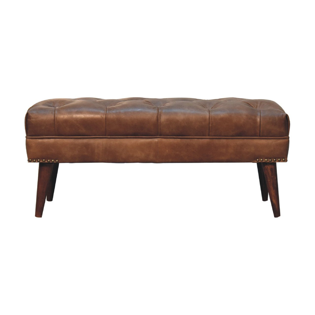 Harbour Brown Leather Bench Photo 2