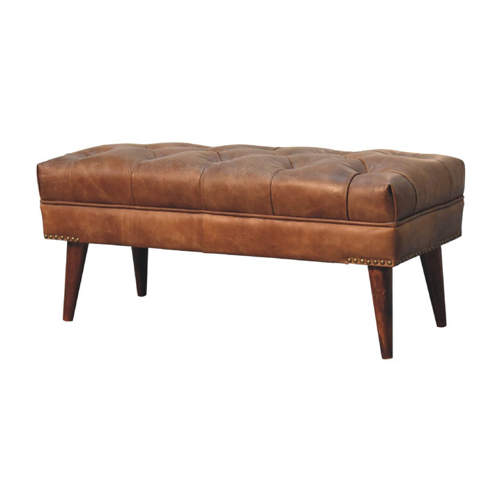 Harbour Brown Leather Bench Photo 3