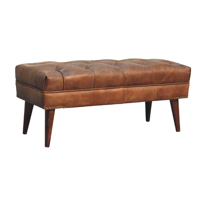 Harbour Brown Leather Bench Photo 4