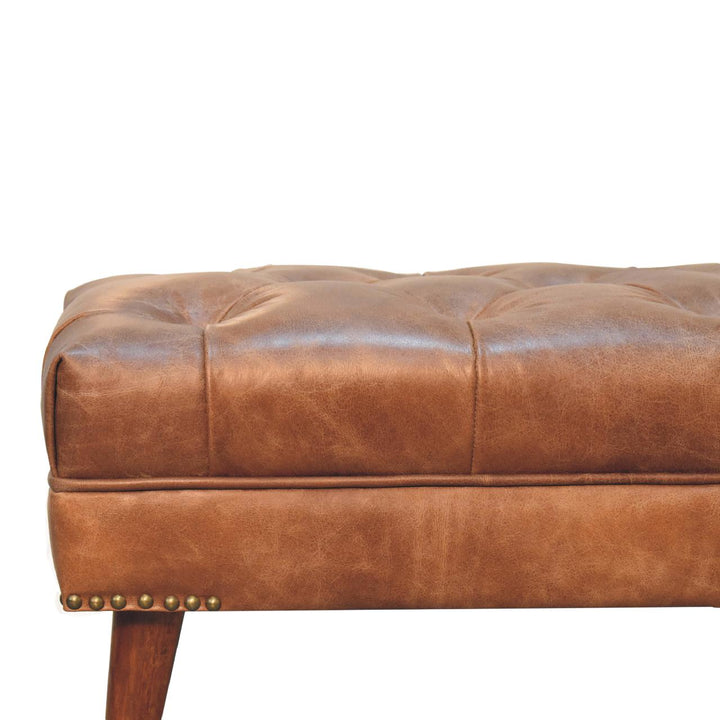 Harbour Brown Leather Bench Photo 5