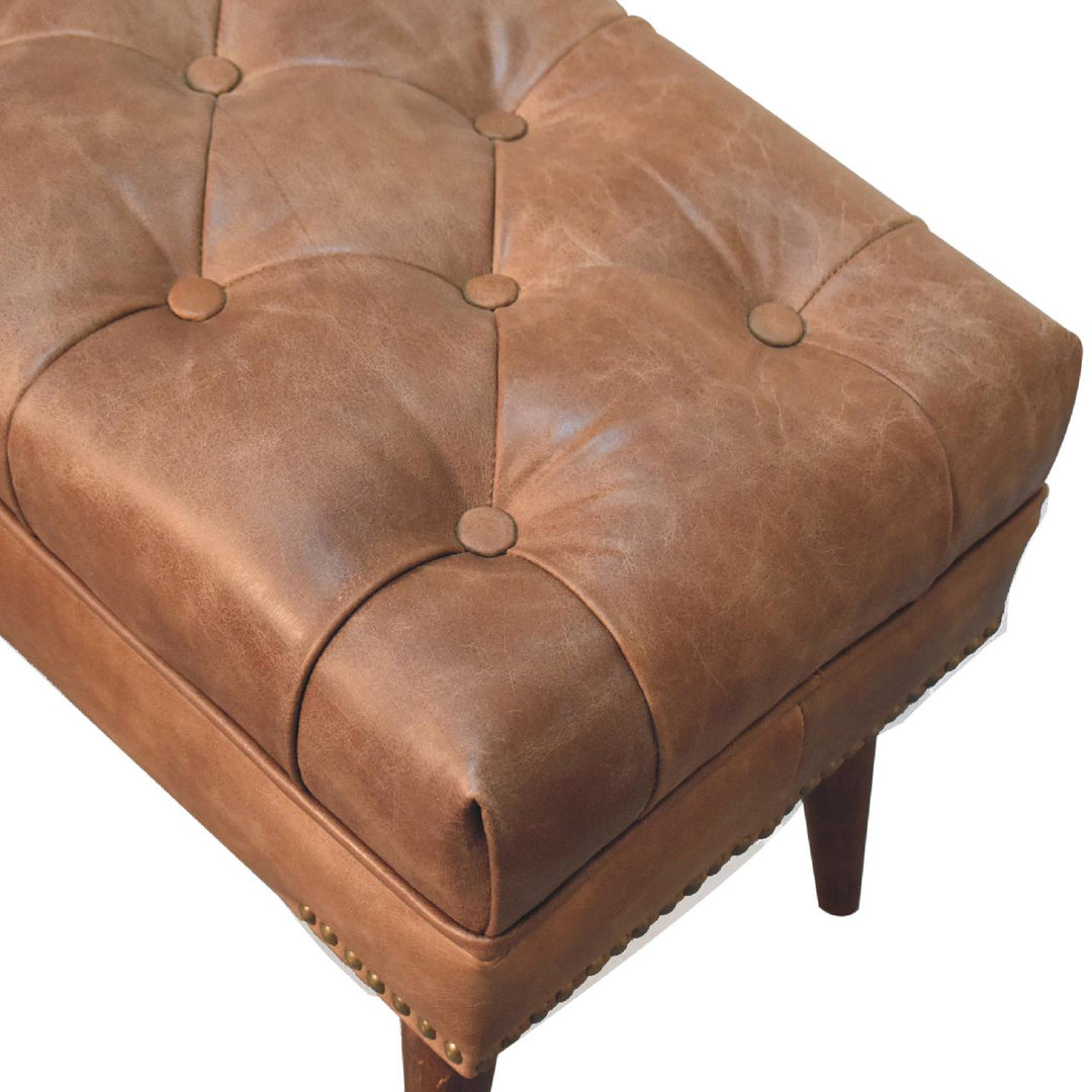 Harbour Brown Leather Bench Photo 6