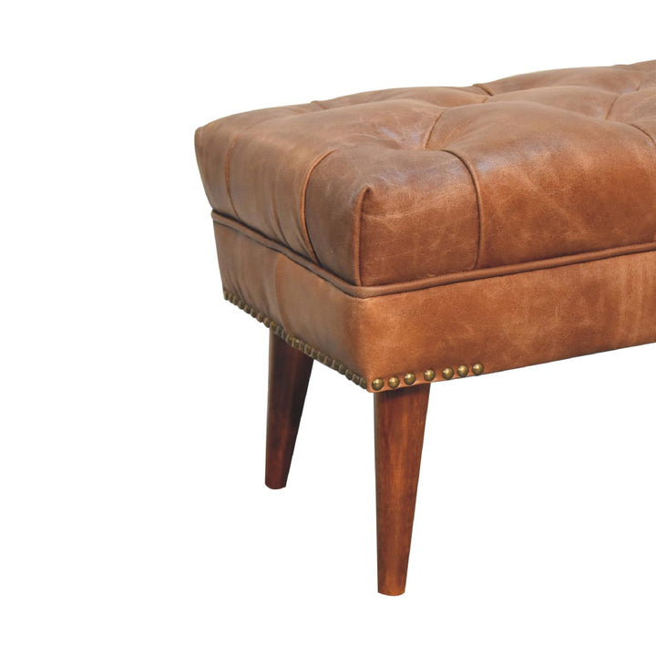 Harbour Brown Leather Bench Photo 7