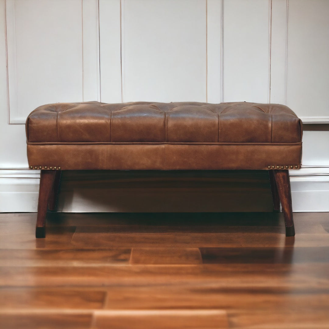 Harbour Brown Leather Bench Photo 11