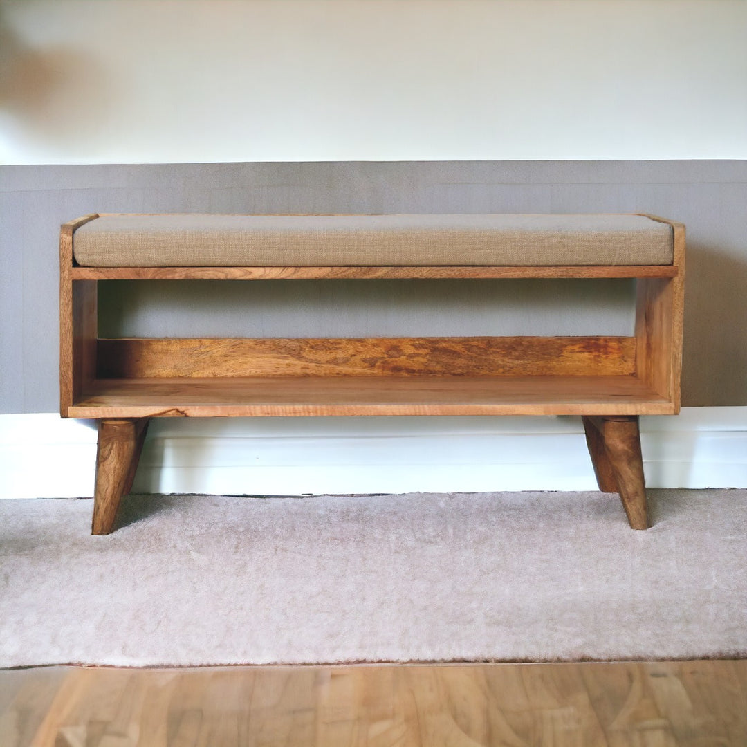 Oak-ish Nordic Storage Bench With Mud Linen Photo 10