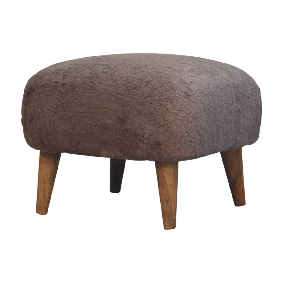 Mocha Faux Fur Square Stool Photo 3