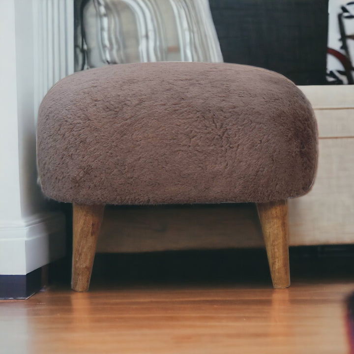 Mocha Faux Fur Square Stool Photo 10