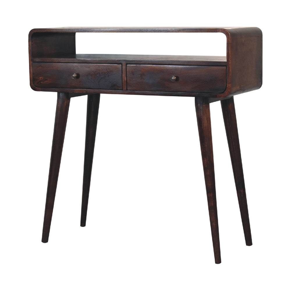 Curved Light Walnut Console Table Photo 2