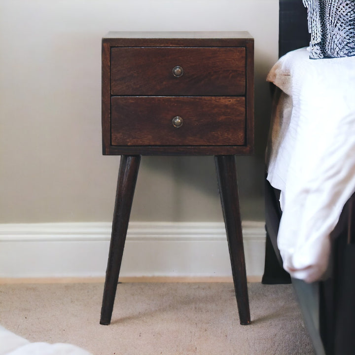 Mini 2 Drawer Light Walnut Nightstand Photo 10