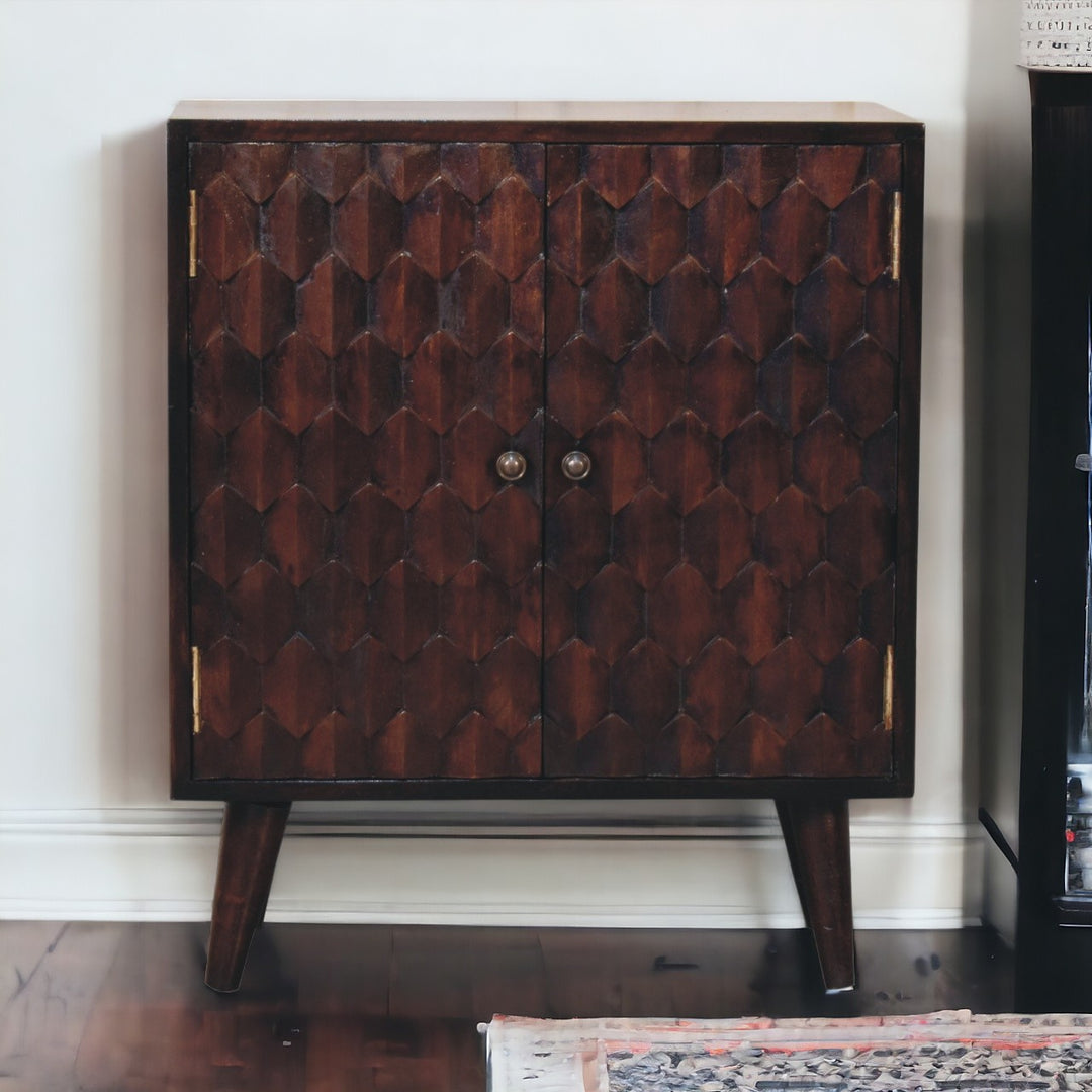 Mini Pineapple Carved Light Walnut Cabinet Photo 10