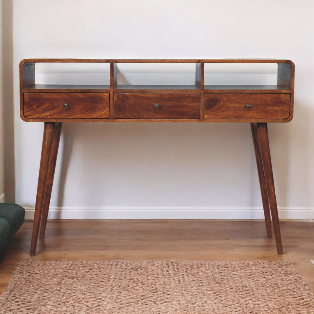 Triple Curved Chestnut Console Table Photo 10