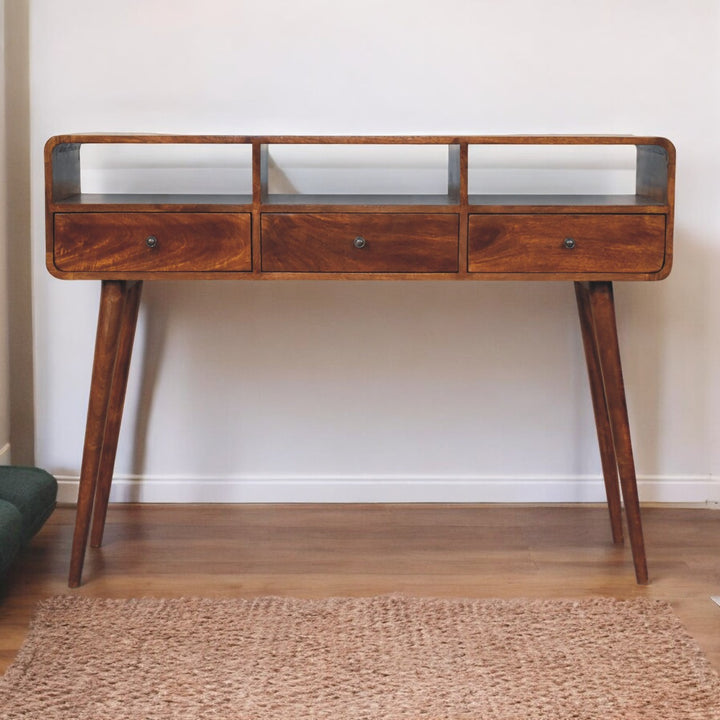 Triple Curved Chestnut Console Table Photo 10