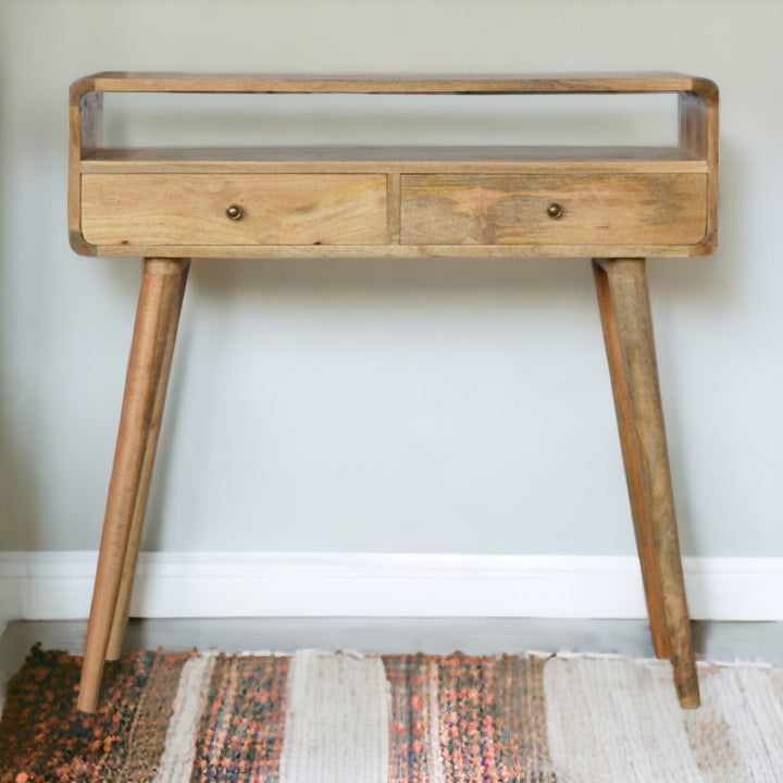 Curved Oak-ish Console Table Photo 11