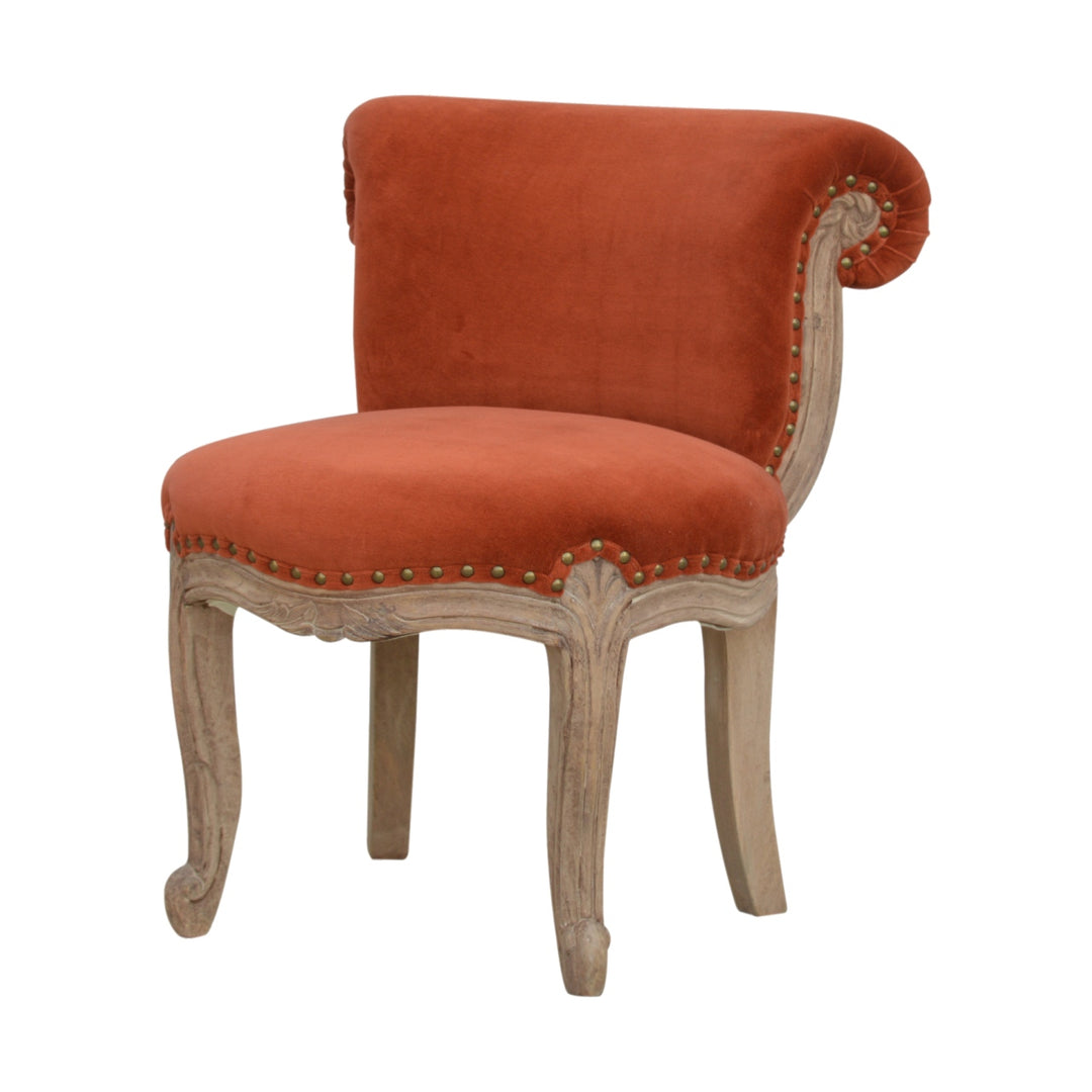 Brick Red Velvet Studded Chair Photo 2