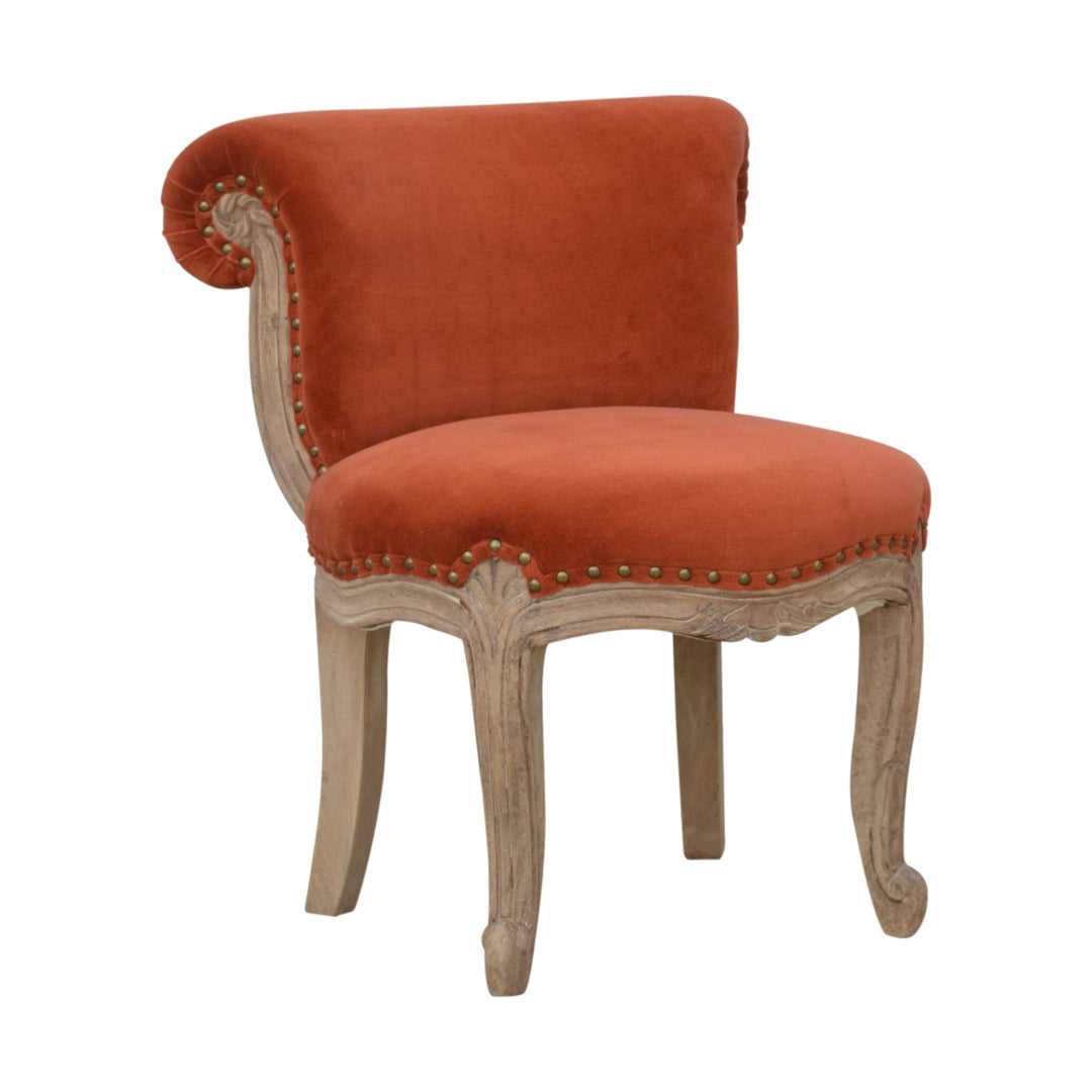 Brick Red Velvet Studded Chair Photo 3