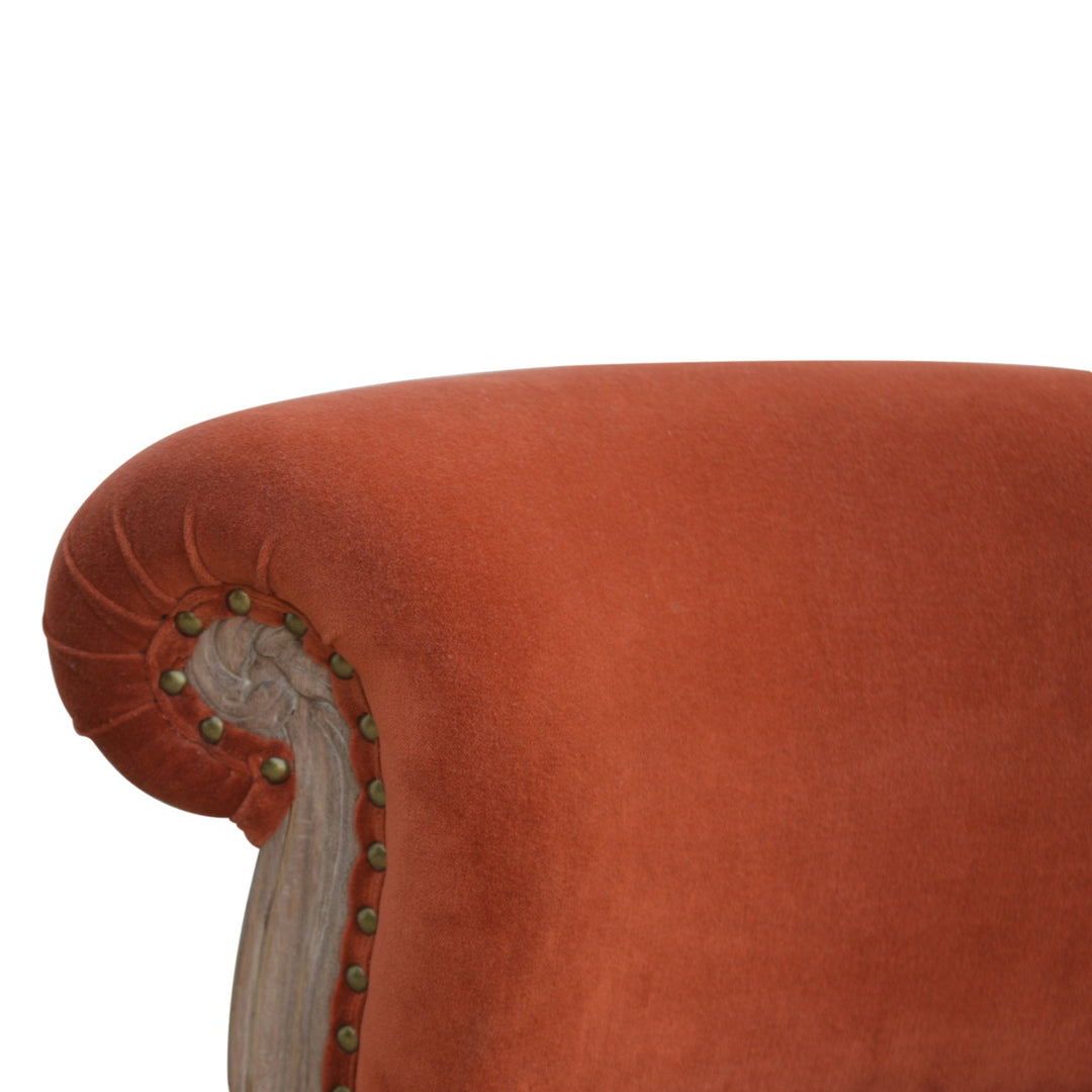 Brick Red Velvet Studded Chair Photo 4