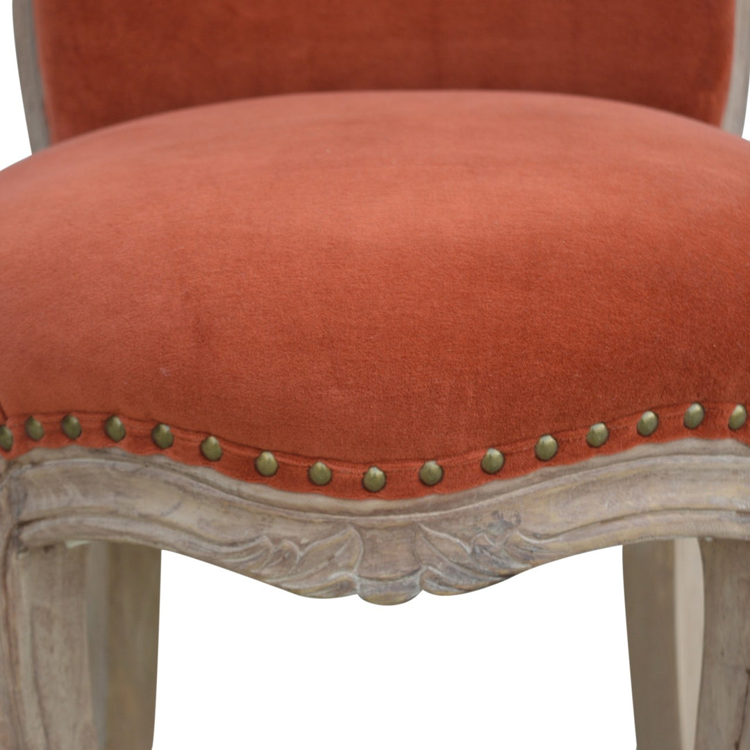 Brick Red Velvet Studded Chair Photo 5