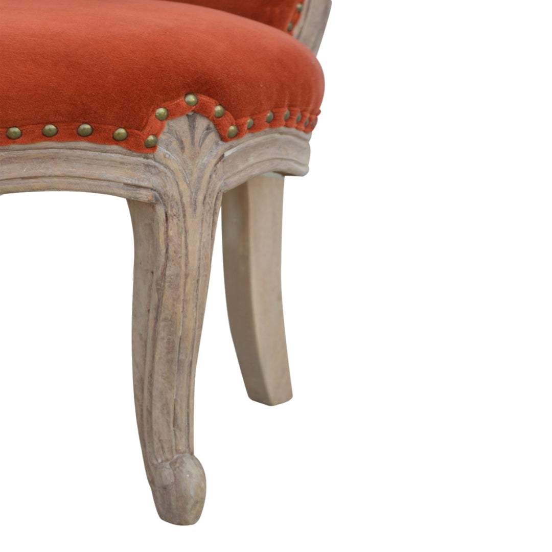 Brick Red Velvet Studded Chair Photo 7