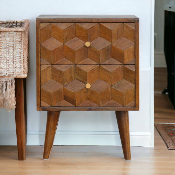 Chestnut Cube Carved Nightstand Photo 12