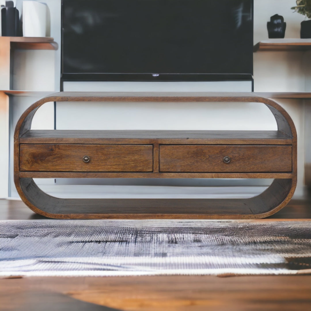 Chestnut Curved Edge Media Unit with 2 Drawers Photo 12