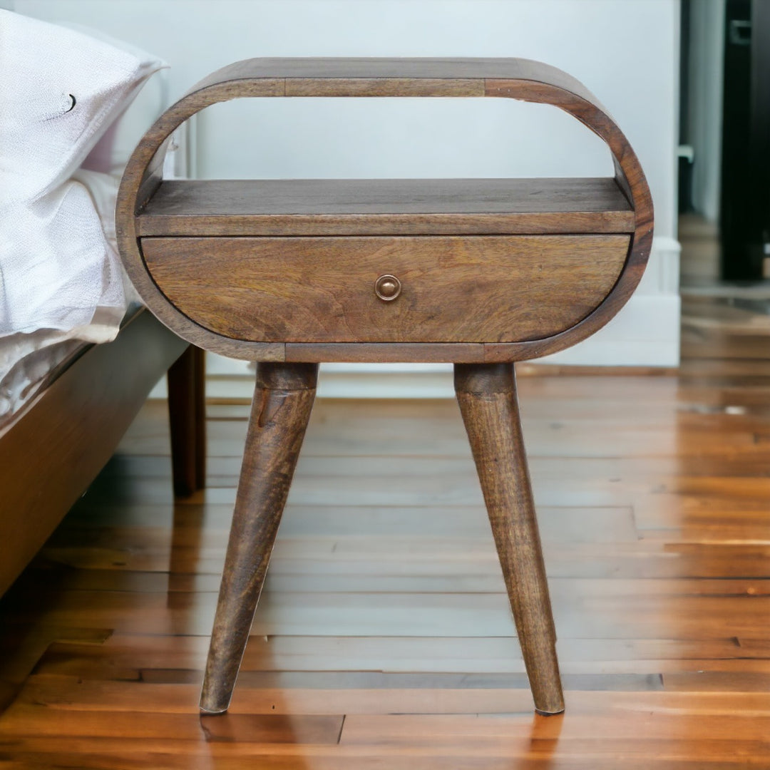 Grey Washed Circular Nightstand Photo 12