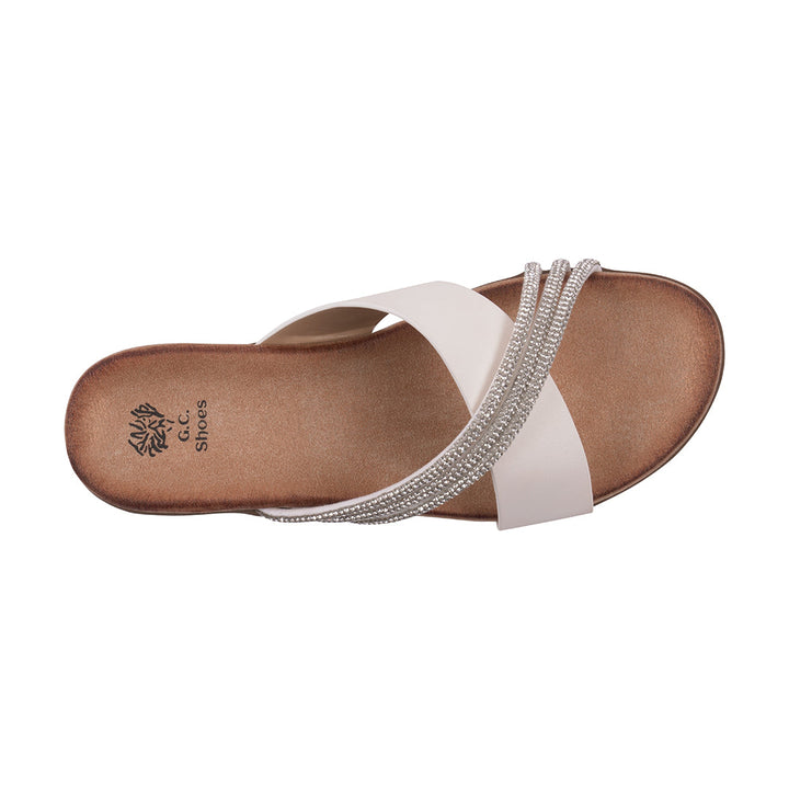 Women's Iris White Embellished Asymmetrical Flat Sandals