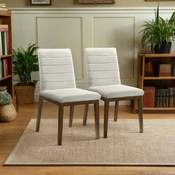 Ines White Boucle Dining Chair (Set Of 2) Right Angle Pair