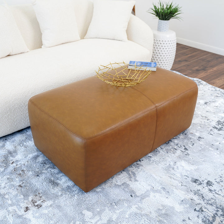 Ingram Tan Leather Ottoman Angle View