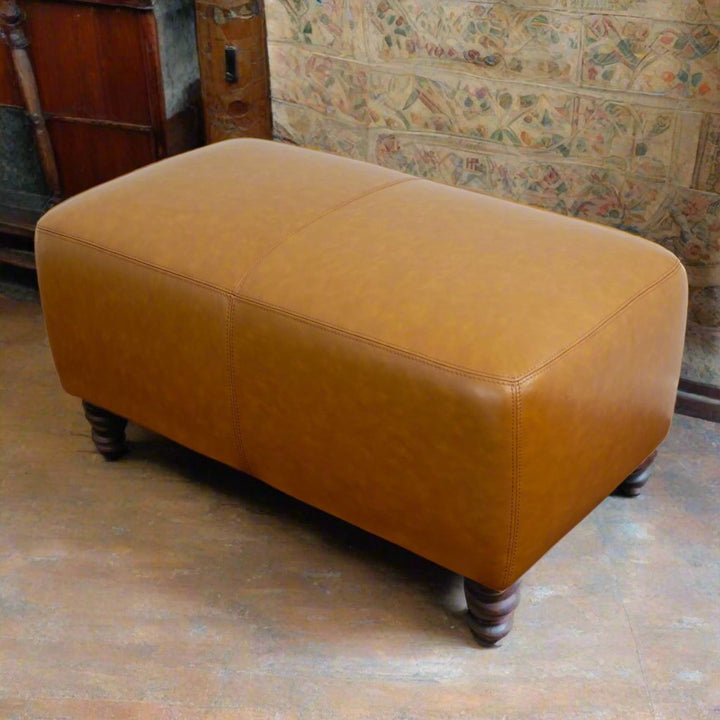 Ingram Tan Leather Ottoman Left Agle Photo