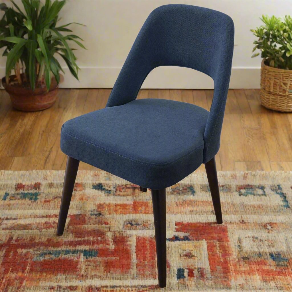 Juliana Mid Century Modern Blue Fabric Dining Chair (Set Of 2) Left Angle Closeup