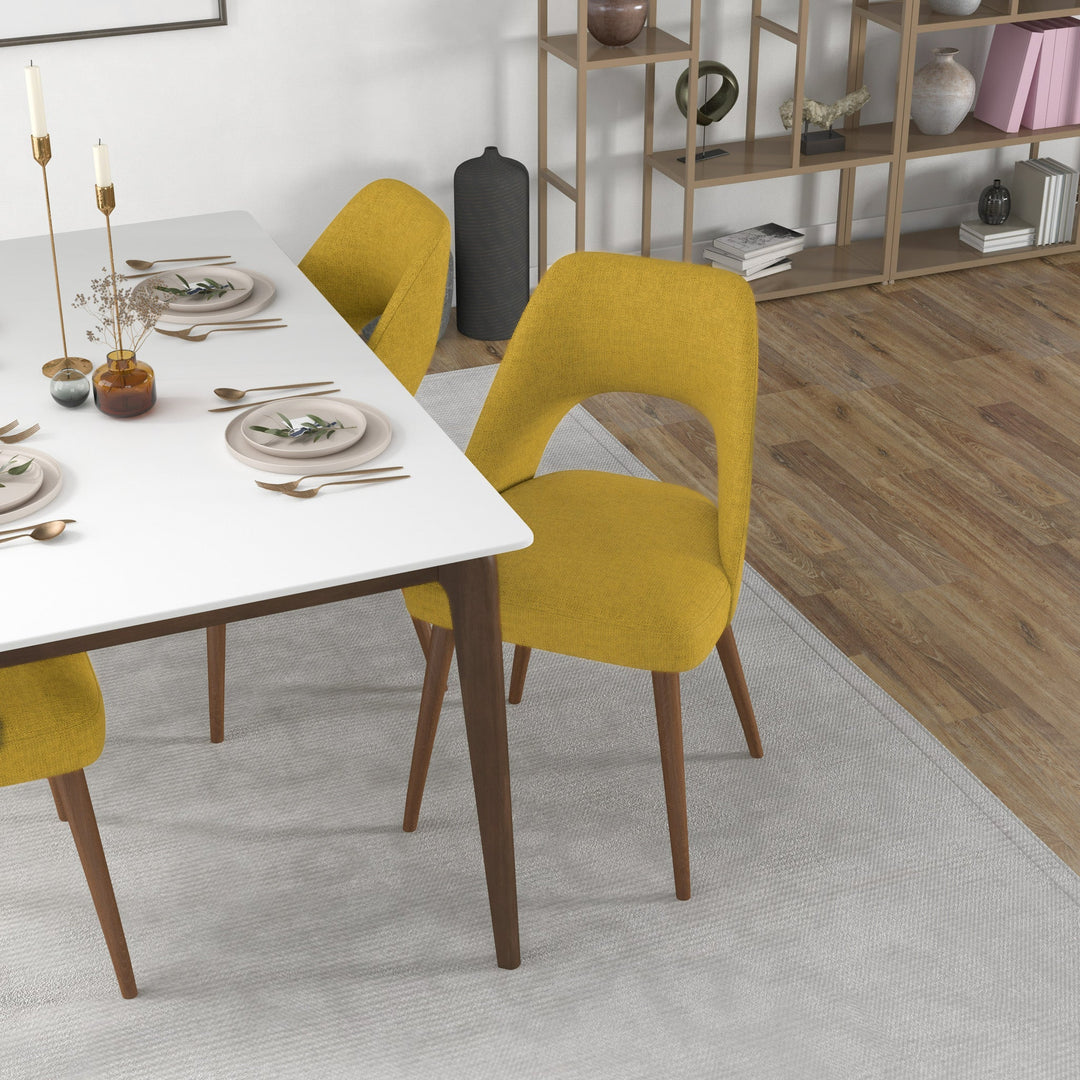 Juliana Mid Century Modern Yellow Fabric Dining Chair (Set Of 2) With Table.