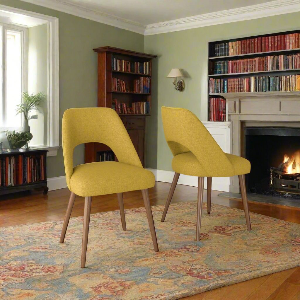 Juliana Mid Century Modern Yellow Fabric Dining Chair (Set Of 2) In Room