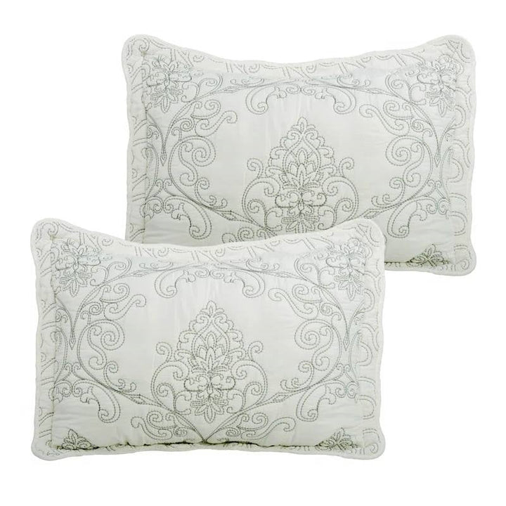 King Size Antique White Damask Embroidered 4 Piece Oversized Bedspread Set