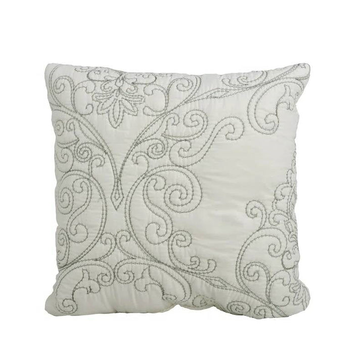 King Size Antique White Damask Embroidered 4 Piece Oversized Bedspread Set