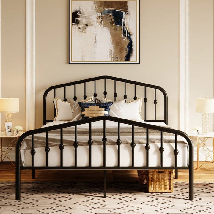 King Farmhouse Spindle Black Metal Platform Bed Frame with Headboard Footboard
