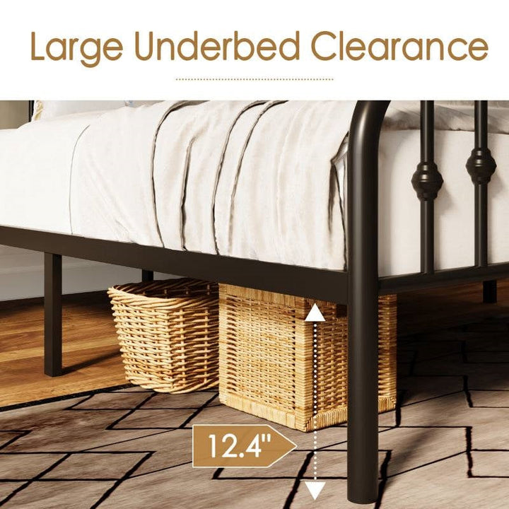 King Farmhouse Spindle Black Metal Platform Bed Frame with Headboard Footboard