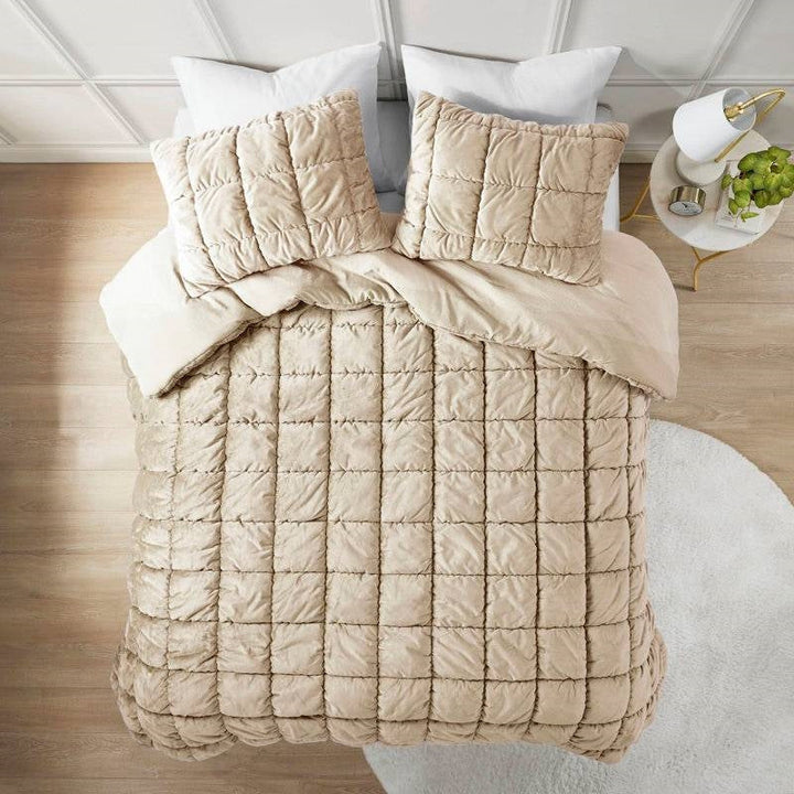 Full/Queen Beige Velvety Soft Down Alternative Comforter Set