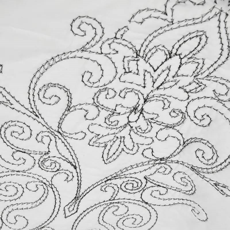 King Size White Damask Embroidered 4 Piece Oversized Bedspread Set