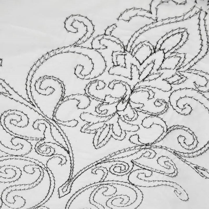 King Size White Damask Embroidered 4 Piece Oversized Bedspread Set