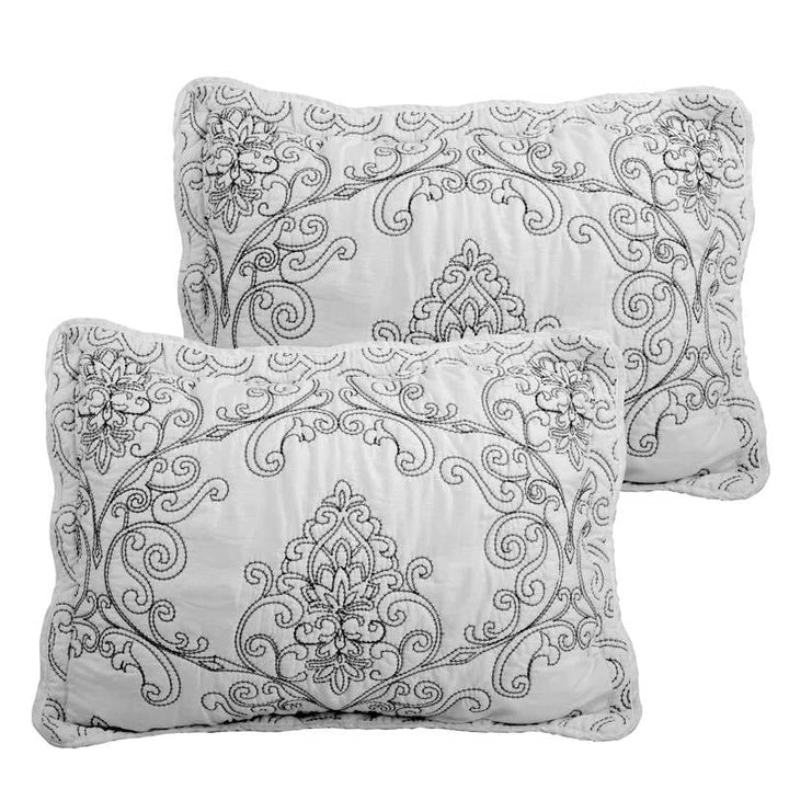 King Size White Damask Embroidered 4 Piece Oversized Bedspread Set